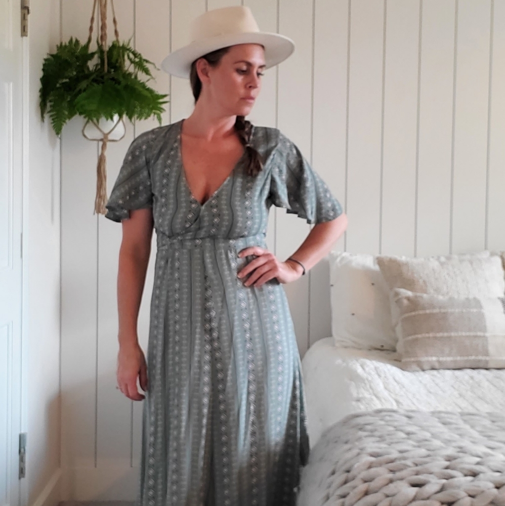 Sage green printed maxi dress